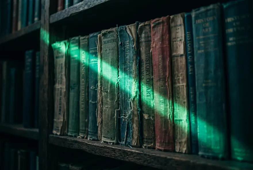 A row of used book spines packed tight on a thrift-store shelf
